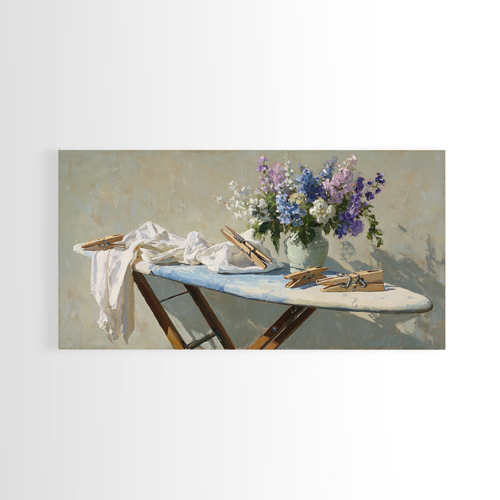 Ironing Board Still Life Canvas Print, Laundry Room Art, Living Room Decor, Watercolor Art, Clean, Custom Wall Art, LRA-2x1-68