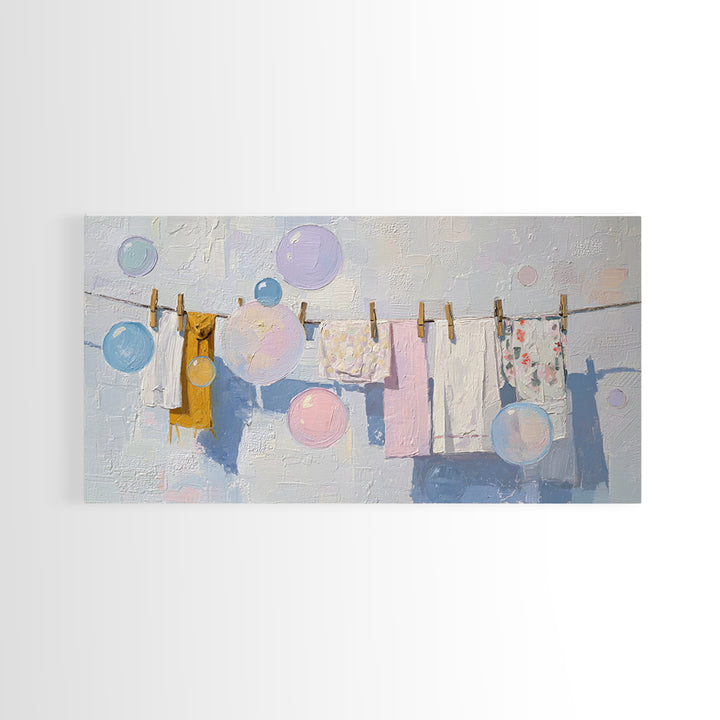 Soap Bubbles Rendered as Playful Abstract Circles Canvas Print, Laundry Room Art, Printable Wall Art, Living Room Decor, Clean, LRA-2x1-74