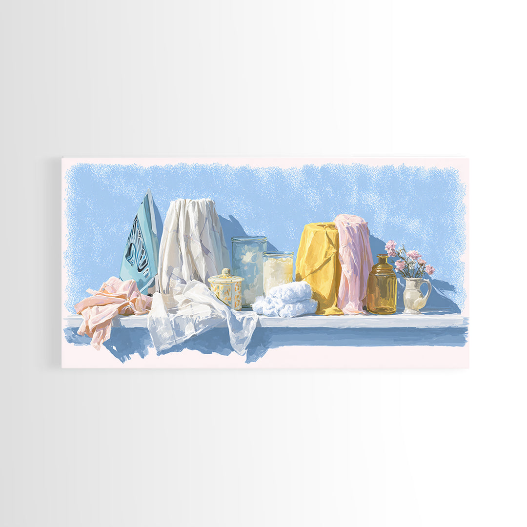 Retro Iron Illustration Canvas Print, Laundry Room Art, Digital Print, Living Room Decor, Oil Painting, Clean, Custom Wall Art, LRA-2x1-77