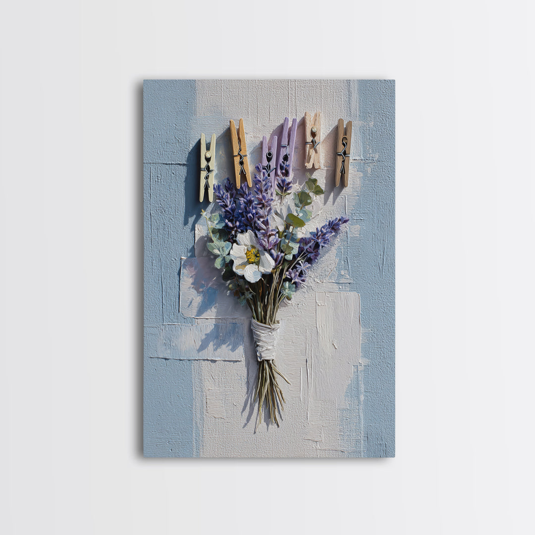 Clothespin Bouquet in Folk Art Style Framed Canvas Print, Laundry Room Art, Art Print, Living Room Decor, Fine Art, Clean, LRA-2x3-100