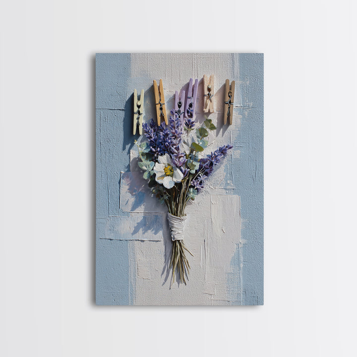 Clothespin Bouquet in Folk Art Style Framed Canvas Print, Laundry Room Art, Art Print, Living Room Decor, Fine Art, Clean, LRA-2x3-100