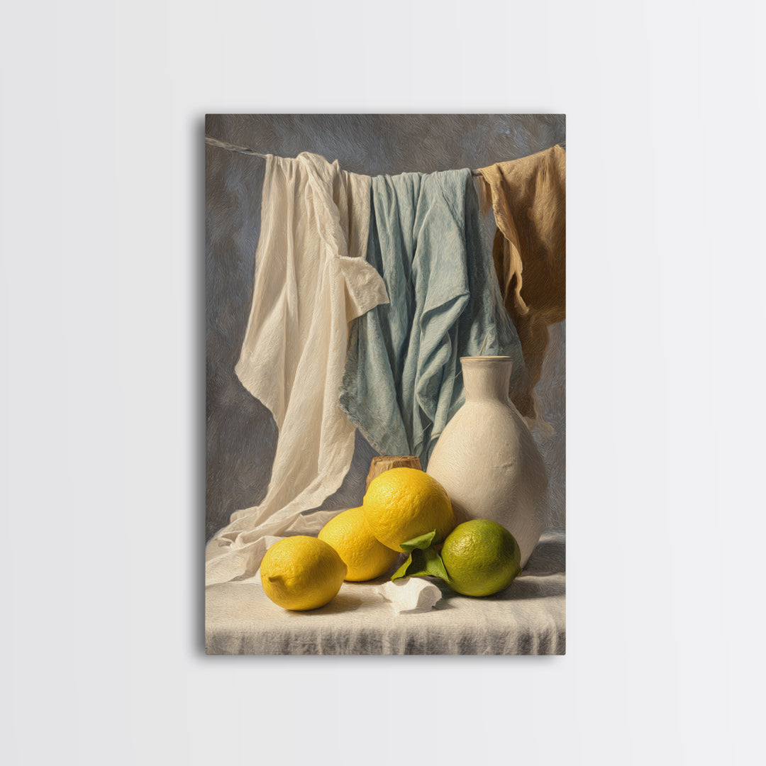 Lemon and Clean Linen Still Life Canvas Print, Laundry Room Art, Funny Poster, Living Room Decor, Clean, Minimalist Decor, LRA-2x3-11