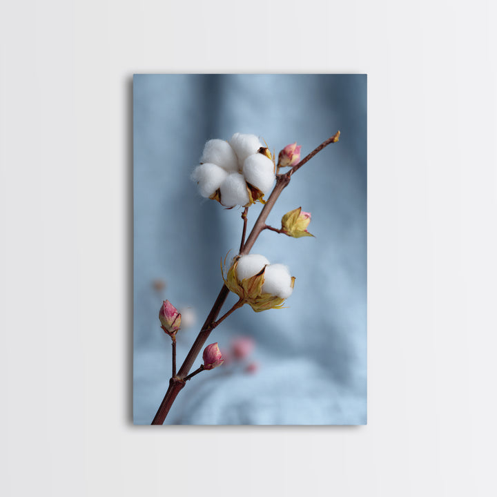 Fresh Cotton Branch Botanical Study Canvas Print, Laundry Room Art, Gallery Decor, Living Room Decor, Oil Painting, Clean, LRA-2x3-15