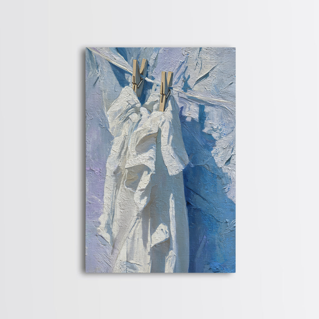 Linen Texture Abstract Framed Canvas Print, Laundry Room Art, Digital Art Print, Living Room Decor, Abstract Art, Clean, LRA-2x3-44