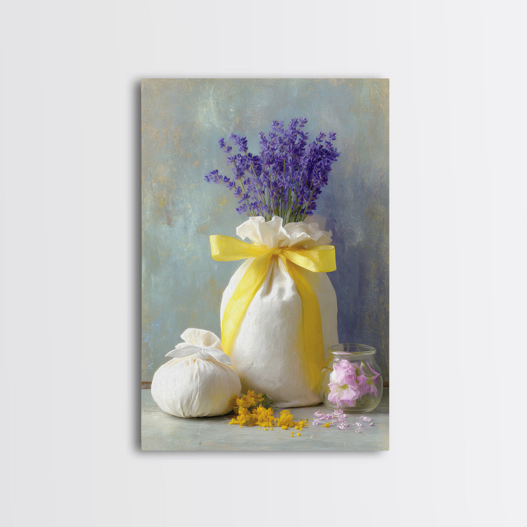 Lavender Sachet and Ribbon Still Life Canvas Print, Laundry Room Art, Digital Wall Art, Living Room Decor, Fine Art, Clean, LRA-2x3-49
