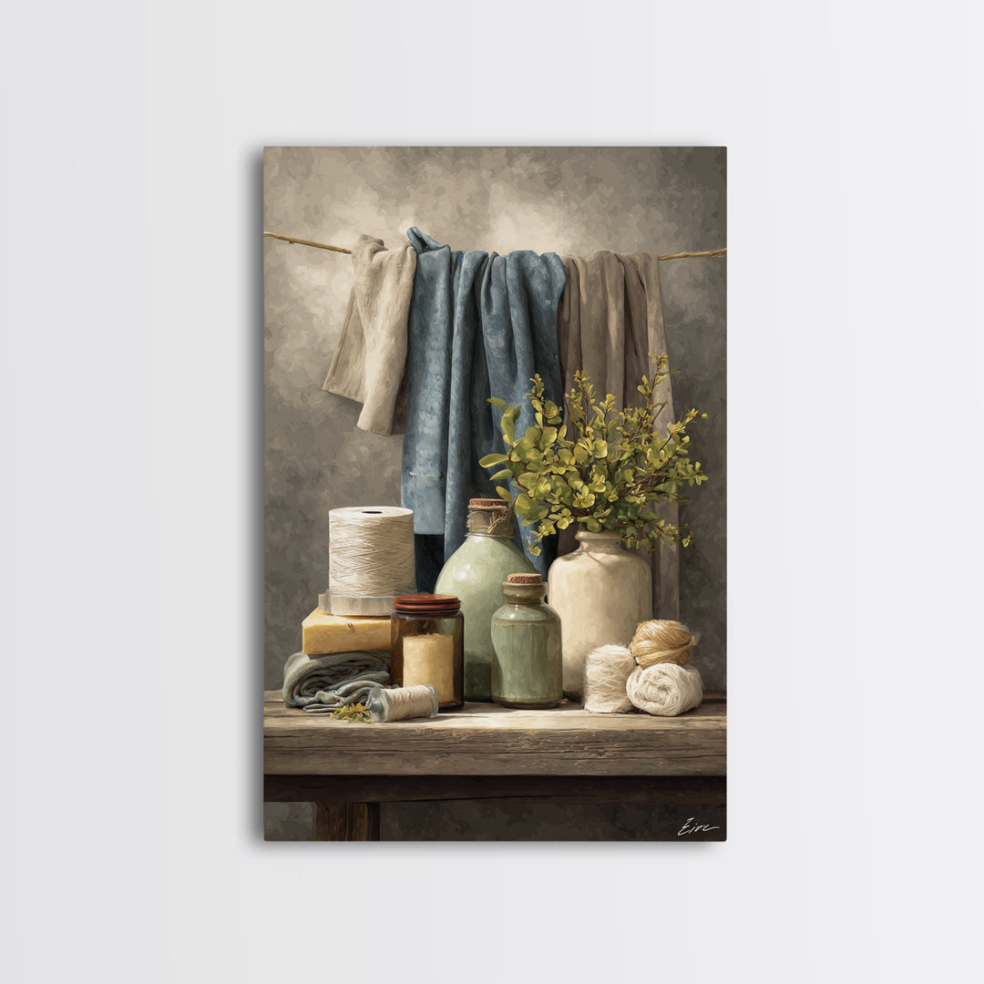 Farmhouse Laundry Sign Ornament Without Words Framed Canvas Print, Laundry Room Art, Room Decor, Living Room Decor, Clean, LRA-2x3-51