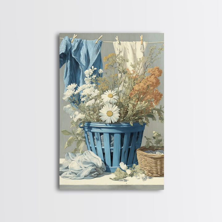 Blue Laundry Basket Canvas Print, Laundry Room Art, New Home Gift, Living Room Decor, Fine Art, Clean, Farmhouse Wall Art, LRA-2x3-61