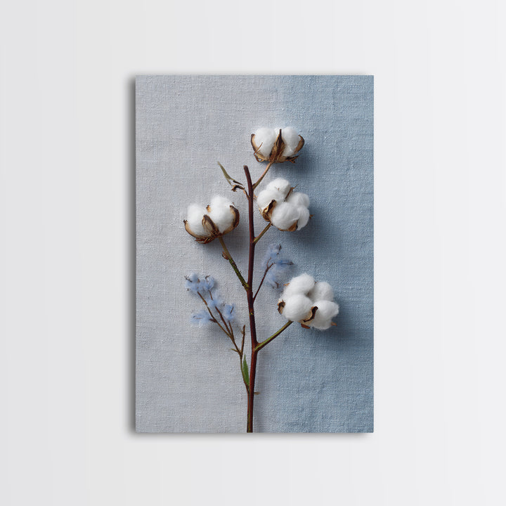 Fresh Cotton Branch Botanical Study Framed Canvas Print, Laundry Room Art, Printable Wall Art, Living Room Decor, Clean, LRA-2x3-63