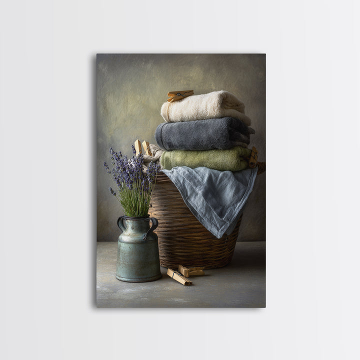 Basket of Folded Towels Canvas Print, Laundry Room Art, Painting, Living Room Decor, Fine Art, Clean, Wall Art Print, LRA-2x3-70