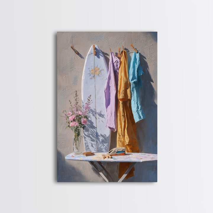 Ironing Board Still Life Framed Canvas Print, Laundry Room Art, Custom Wall Art, Living Room Decor, Watercolor Art, Clean, LRA-2x3-8