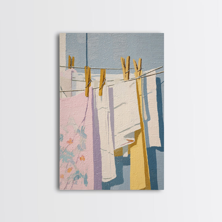 Simple Line Drawing of Hanging Laundry Canvas Print, Laundry Room Art, New Home Gift, Living Room Decor, Abstract Art, Clean, LRA-2x3-96