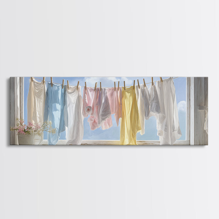 Farmhouse Laundry Sign Ornament Without Words Canvas Print, Laundry Room Art, Rustic Home Decor, Living Room Decor, Clean, LRA-3x1-11