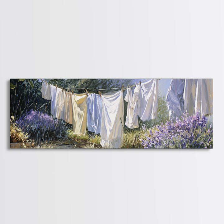 Fresh Air Meadow Landscape for Clean Mood Framed Canvas Print, Laundry Room Art, Apartment Wall Art, Living Room Decor, Clean, LRA-3x1-15