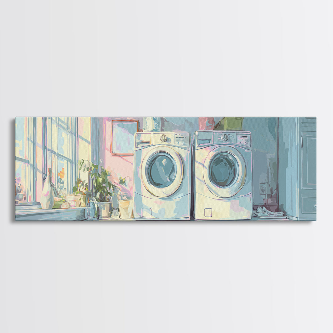 Washing Machine Icon Graphic Without Text Framed Canvas Print, Laundry Room Art, Oil Painting, Living Room Decor, Clean, LRA-3x1-2