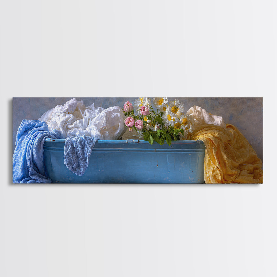 Blue Laundry Basket Canvas Print, Laundry Room Art, Laundry Room Decor, Living Room Decor, Fine Art, Clean, Gallery Decor, LRA-3x1-21