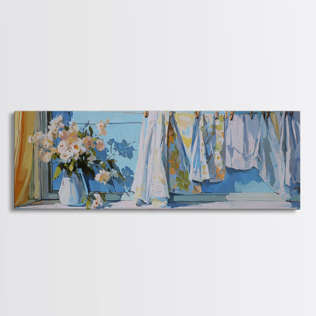 Clothespin Bouquet in Folk Art Style Canvas Print, Laundry Room Art, Funny Poster, Living Room Decor, Fine Art, Clean, LRA-3x1-36