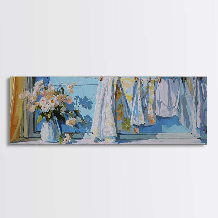 Clothespin Bouquet in Folk Art Style Canvas Print, Laundry Room Art, Funny Poster, Living Room Decor, Fine Art, Clean, LRA-3x1-36