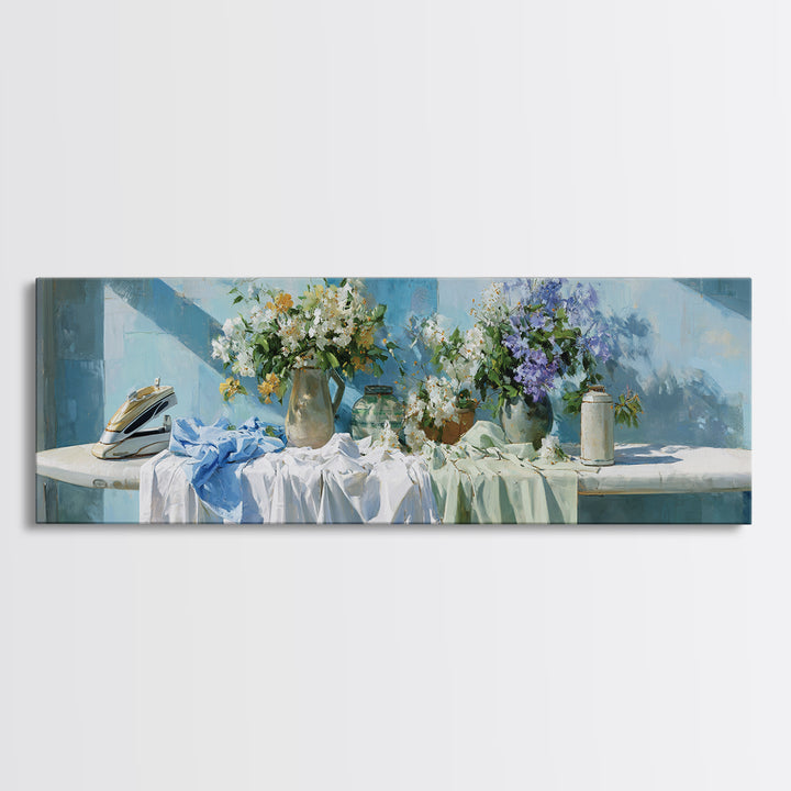 Ironing Board Still Life Canvas Print, Laundry Room Art, Gallery Decor, Living Room Decor, Oil Painting, Clean, LRA-3x1-40