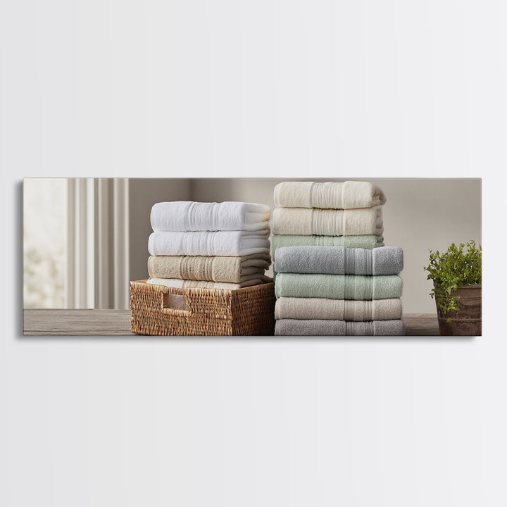 Basket of Folded Towels Canvas Print, Laundry Room Art, Downloadable Art, Living Room Decor, Fine Art, Clean, Boho Decor, LRA-3x1-54