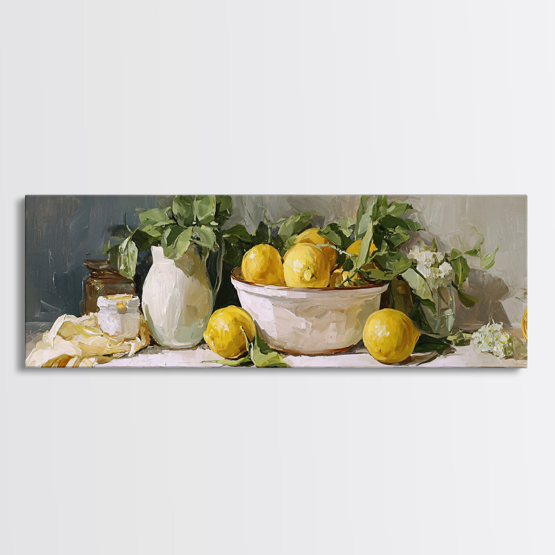 Lemon and Clean Linen Still Life Framed Canvas Print, Laundry Room Art, Digital Print, Living Room Decor, Fine Art, Clean, LRA-3x1-67