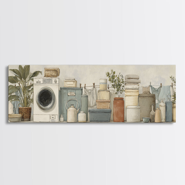 Retro Iron Illustration Framed Canvas Print, Laundry Room Art, Gallery Wall Prints, Living Room Decor, Fine Art, Clean, LRA-3x1-73