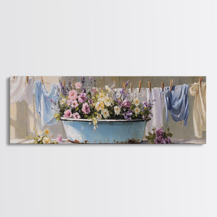Old Enamel Basin Filled Canvas Print, Laundry Room Art, Neutral Decor, Living Room Decor, Fine Art, Clean, Home Decor, LRA-3x1-96