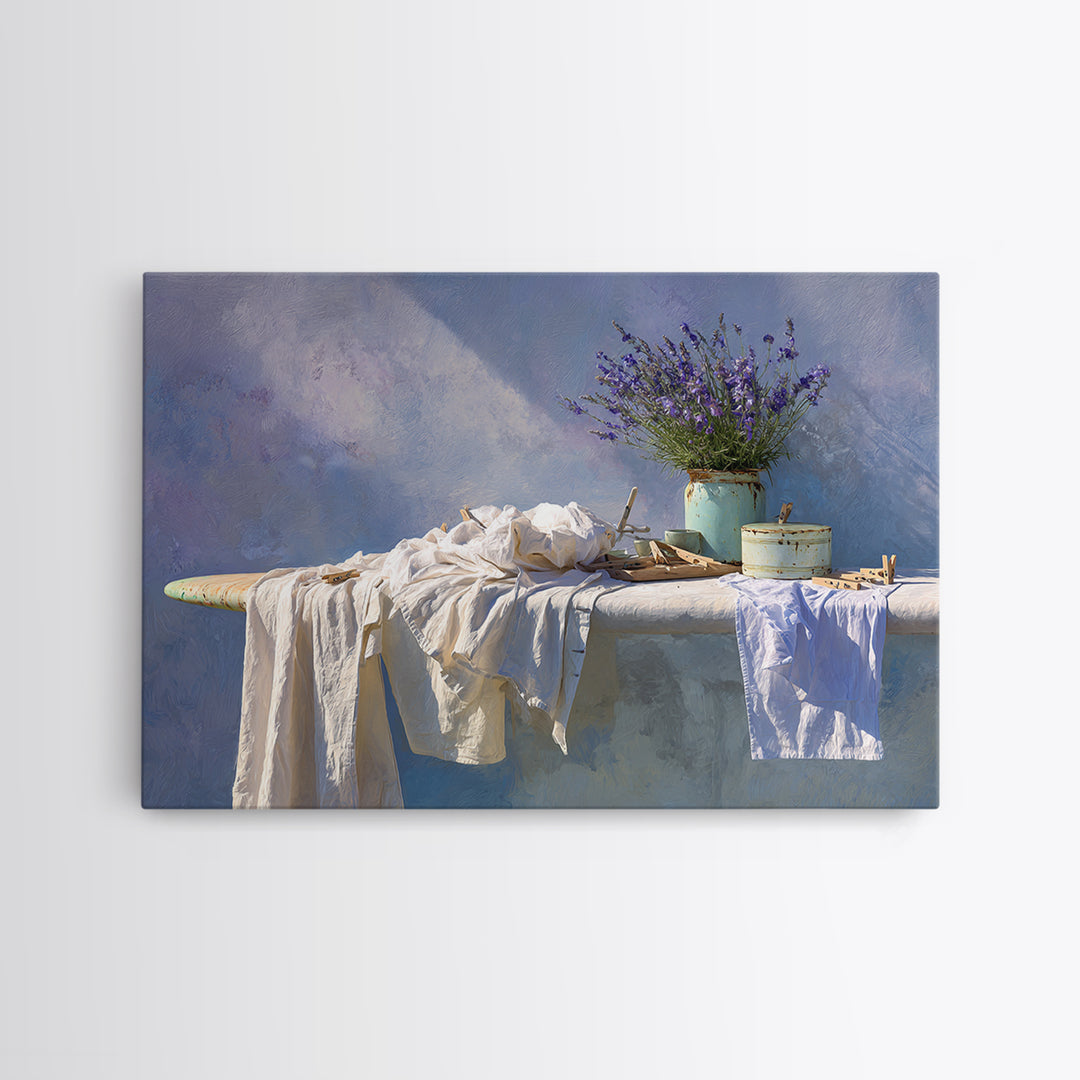 Ironing Board Still Life Framed Canvas Print, Laundry Room Art, Fine Art Print, Living Room Decor, Watercolor Art, Clean, LRA-3x2-100