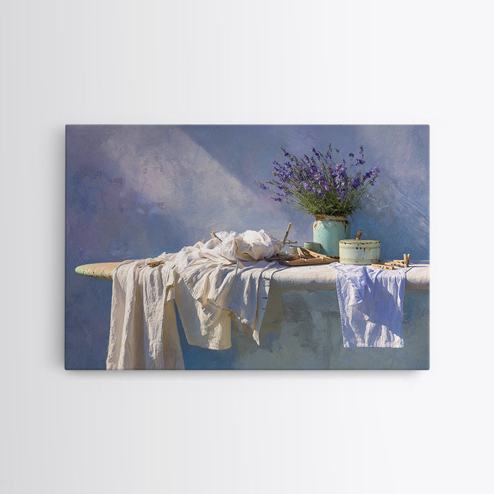 Ironing Board Still Life Framed Canvas Print, Laundry Room Art, Fine Art Print, Living Room Decor, Watercolor Art, Clean, LRA-3x2-100