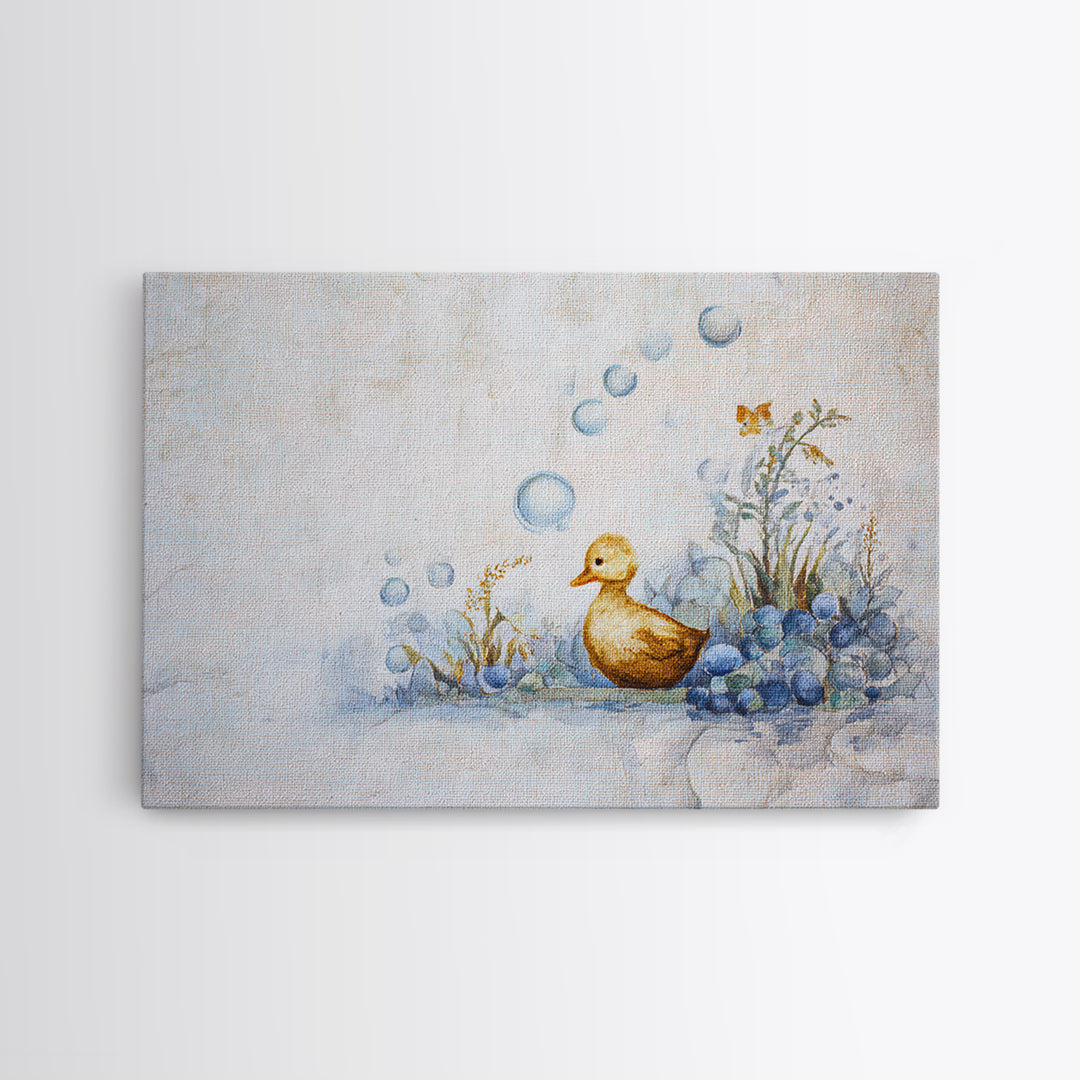 Duck and Bubbles Whimsical Watercolor Framed Canvas Print, Laundry Room Art, Downloadable Art, Living Room Decor, Clean, LRA-3x2-19