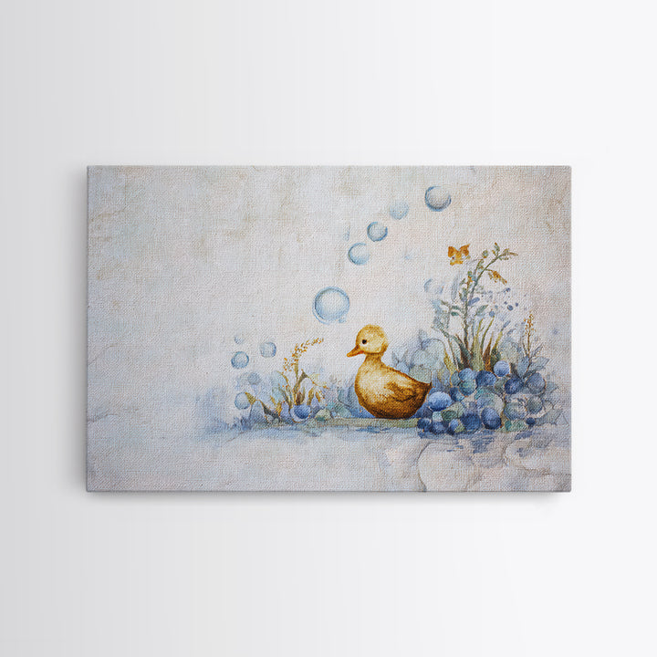 Duck and Bubbles Whimsical Watercolor Framed Canvas Print, Laundry Room Art, Downloadable Art, Living Room Decor, Clean, LRA-3x2-19