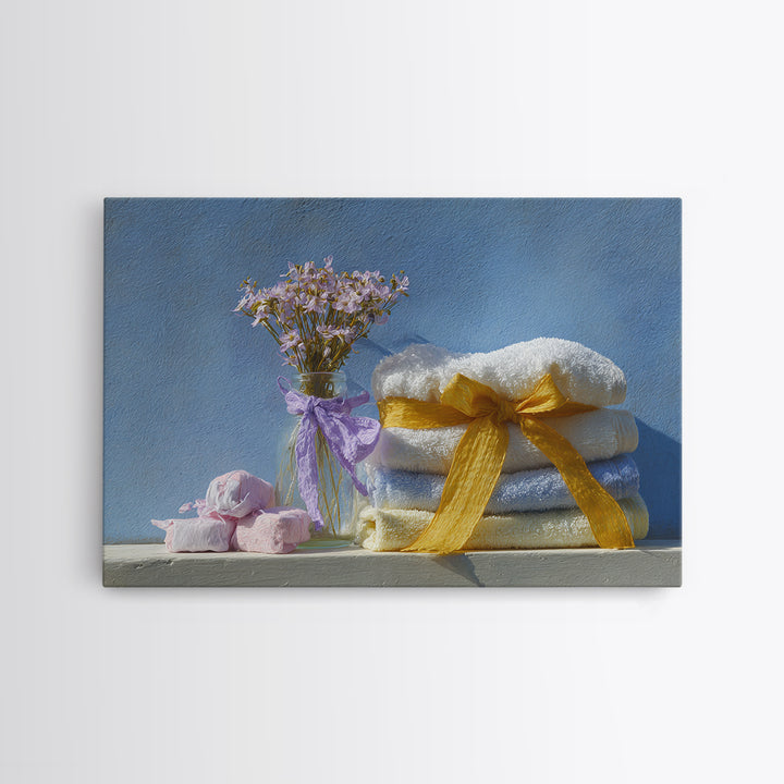 Lavender Sachet and Ribbon Still Life Canvas Print, Laundry Room Art, Farmhouse Wall Decor, Living Room Decor, Fine Art, Clean, LRA-3x2-21