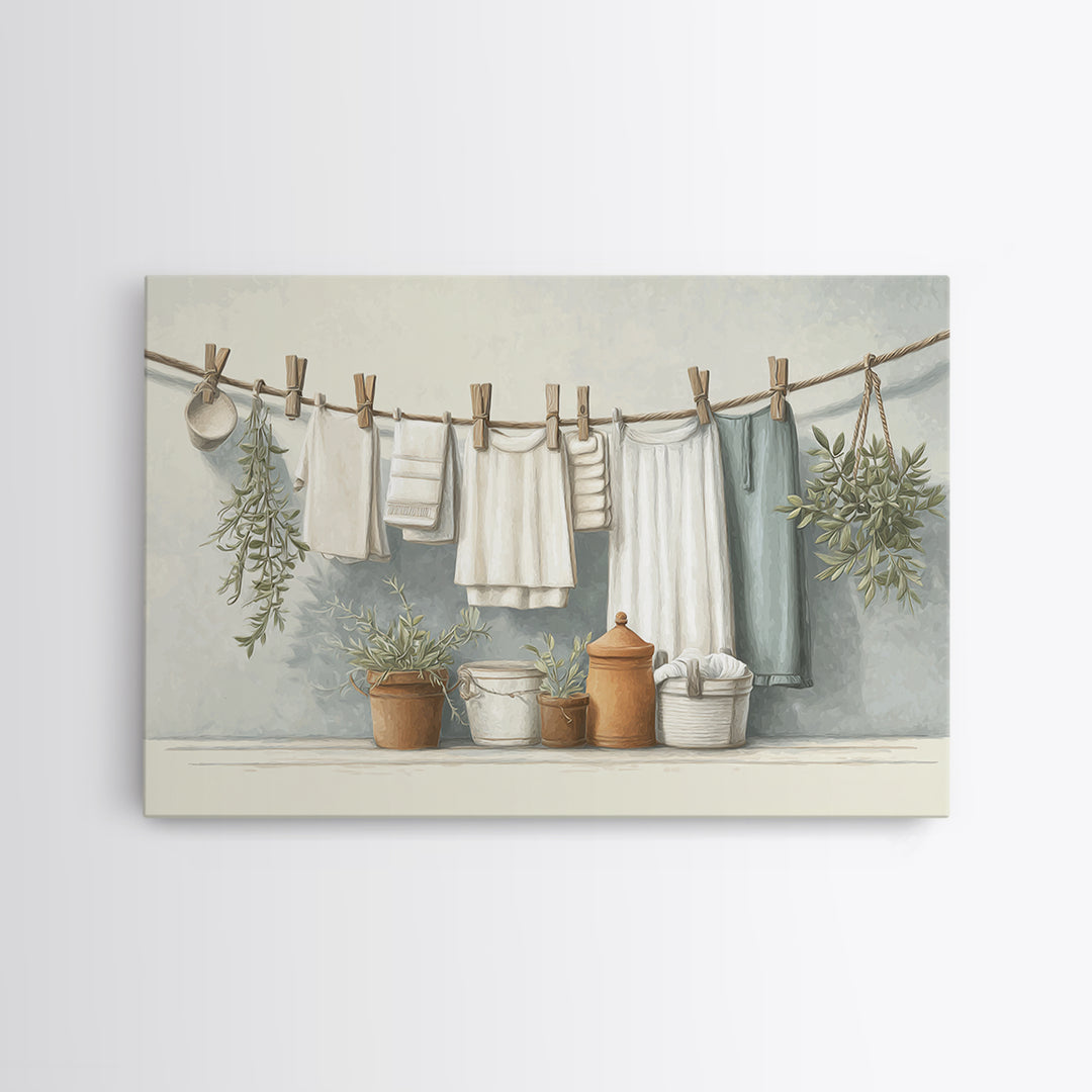 Farmhouse Laundry Sign Ornament Without Words Framed Canvas Print, Laundry Room Art, Retro Wall Art, Living Room Decor, Clean, LRA-3x2-23