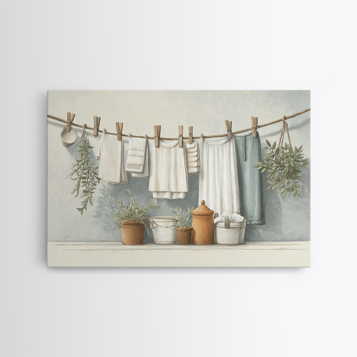 Farmhouse Laundry Sign Ornament Without Words Framed Canvas Print, Laundry Room Art, Retro Wall Art, Living Room Decor, Clean, LRA-3x2-23