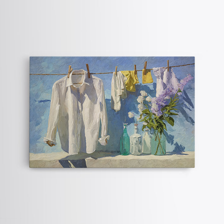 White Shirt on Hanger Framed Canvas Print, Laundry Room Art, Laundry Room Decor, Living Room Decor, Clean, Gallery Decor, LRA-3x2-25