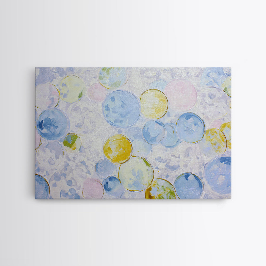 Soap Bubbles Rendered as Playful Abstract Circles Canvas Print, Laundry Room Art, Farmhouse Wall Decor, Living Room Decor, LRA-3x2-34