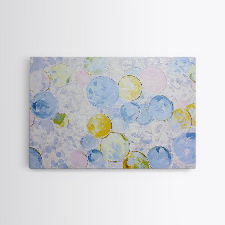 Soap Bubbles Rendered as Playful Abstract Circles Canvas Print, Laundry Room Art, Farmhouse Wall Decor, Living Room Decor, LRA-3x2-34