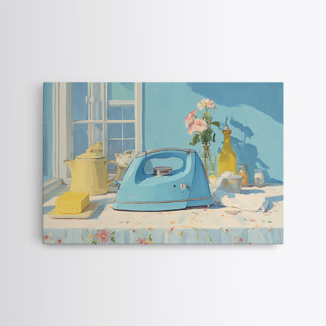 Retro Iron Illustration Canvas Print, Laundry Room Art, Farmhouse Wall Art, Living Room Decor, Oil Painting, Clean, LRA-3x2-37