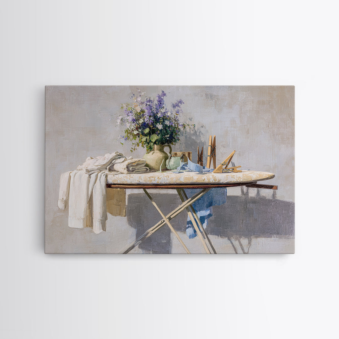 Ironing Board Still Life Canvas Print, Laundry Room Art, Oil Painting, Living Room Decor, Watercolor Art, Clean, LRA-3x2-4