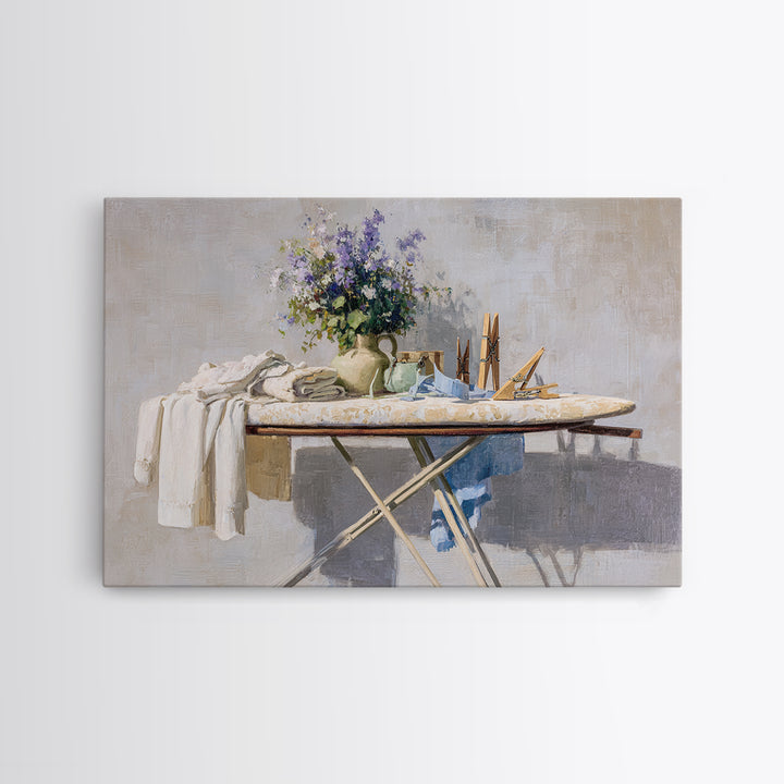 Ironing Board Still Life Canvas Print, Laundry Room Art, Oil Painting, Living Room Decor, Watercolor Art, Clean, LRA-3x2-4
