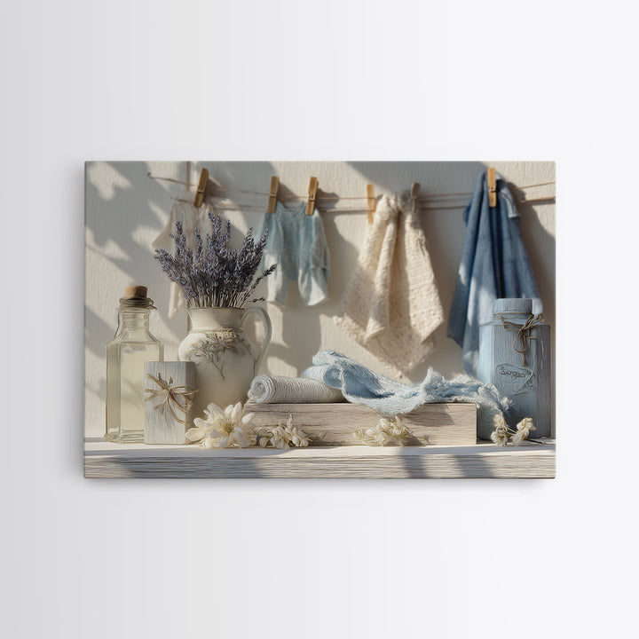 Farmhouse Laundry Sign Ornament Without Words Framed Canvas Print, Laundry Room Art, Room Decor, Living Room Decor, Clean, LRA-3x2-47