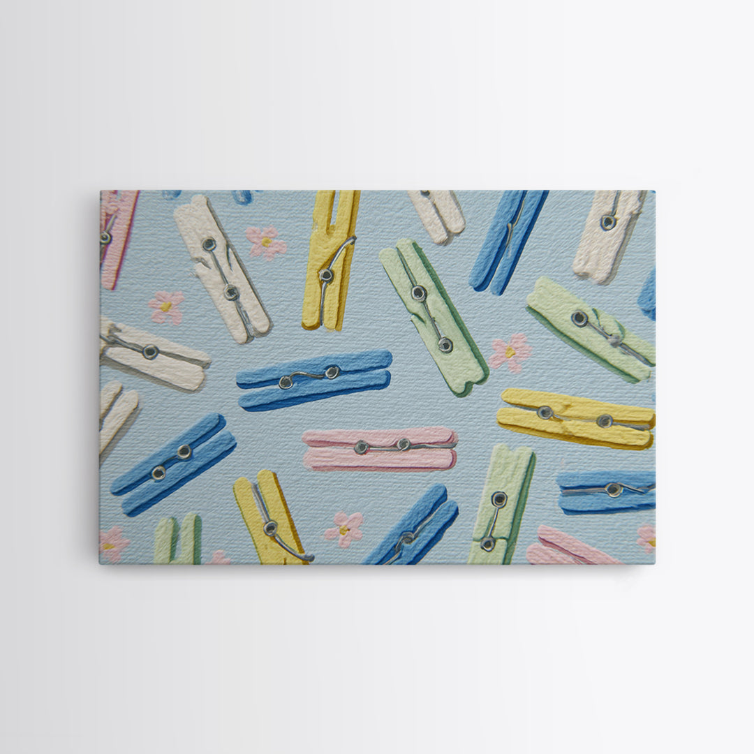 Cheerful Clothespins Arranged as Pattern Canvas Print, Laundry Room Art, Digital Art Print, Living Room Decor, Fine Art, Clean, LRA-3x2-56