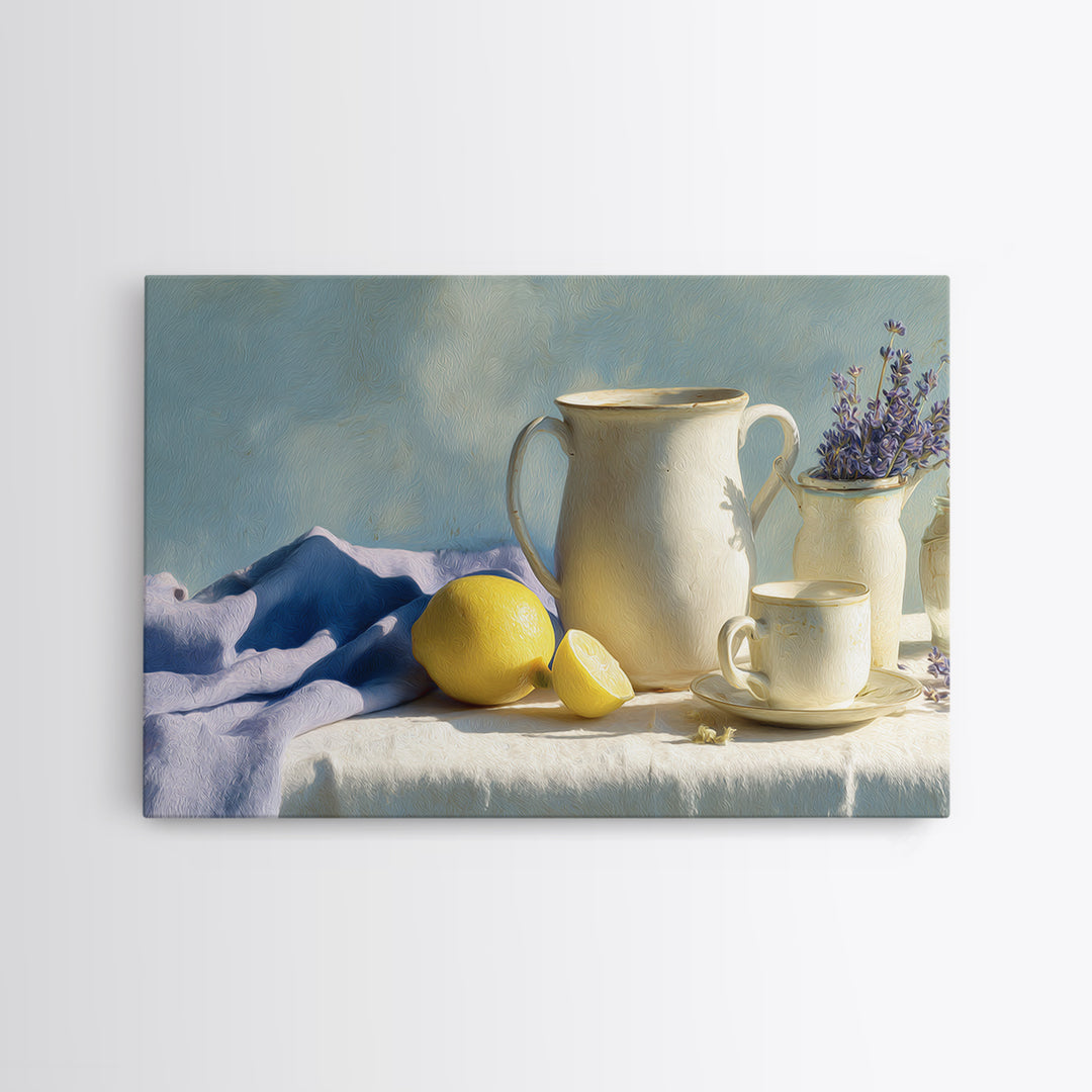 Lemon and Clean Linen Still Life Framed Canvas Print, Laundry Room Art, Wall Decor, Living Room Decor, Fine Art, Clean, LRA-3x2-7