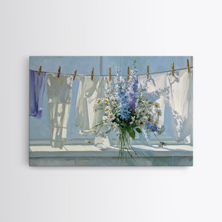 Clothespin Bouquet in Folk Art Style Canvas Print, Laundry Room Art, Modern Decor, Living Room Decor, Fine Art, Clean, LRA-3x2-72