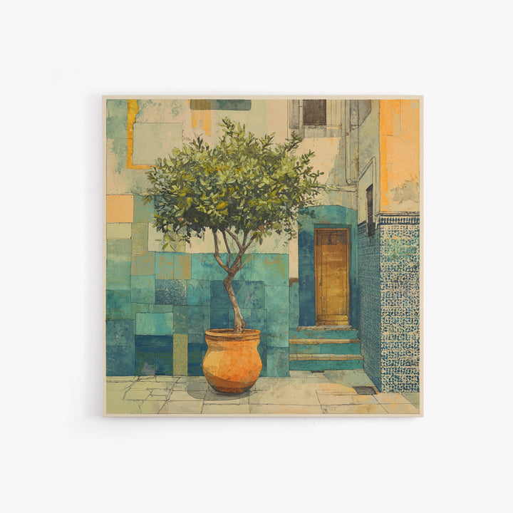 Citrus Tree in Clay Pot Canvas Print, Mediterranean Art, Coastal Wall Art, Living Room Decor, Fine Art, Azure, Living Room Art, MAR-1x1-10