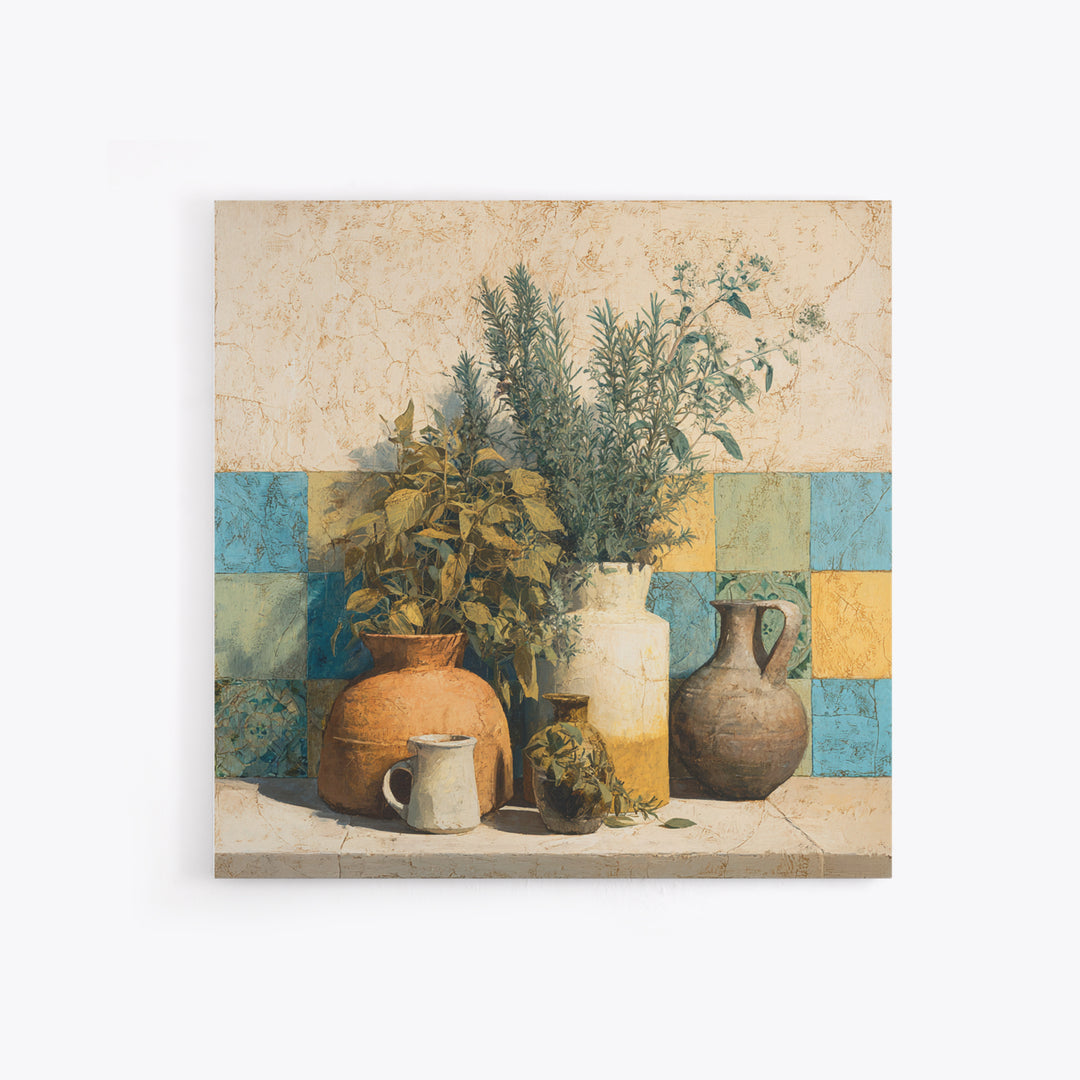 Wild Herbs Rosemary and Thyme Botanical Study Canvas Print, Mediterranean Art, Coastal Art, Living Room Decor, Azure, MAR-1x1-24