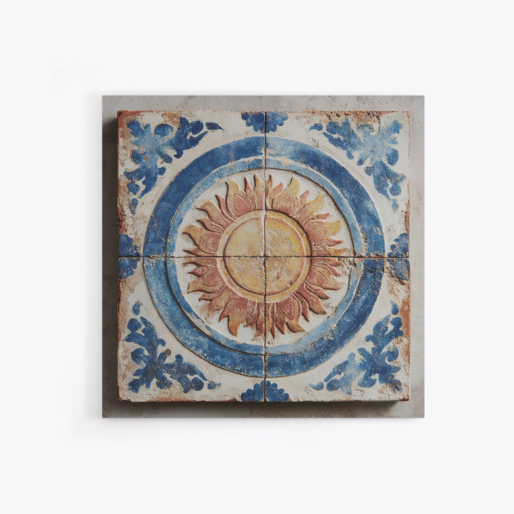 Blue and White Tile Pattern Framed Canvas Print, Mediterranean Art, Digital Print, Living Room Decor, Oil Painting, Azure, MAR-1x1-28