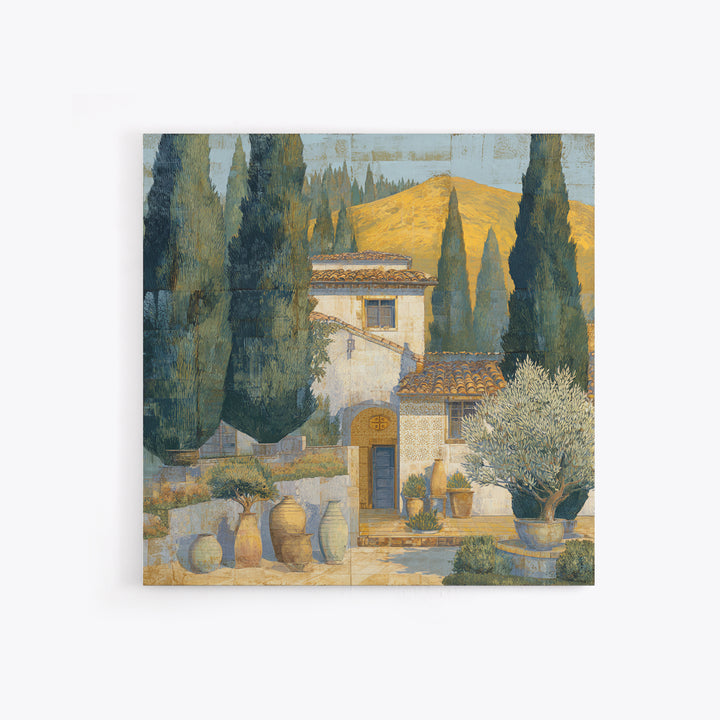 Tuscan Cypress Trees and Golden Hillside Canvas Print, Mediterranean Art, Beach Wall Art, Living Room Decor, Oil Painting, MAR-1x1-30