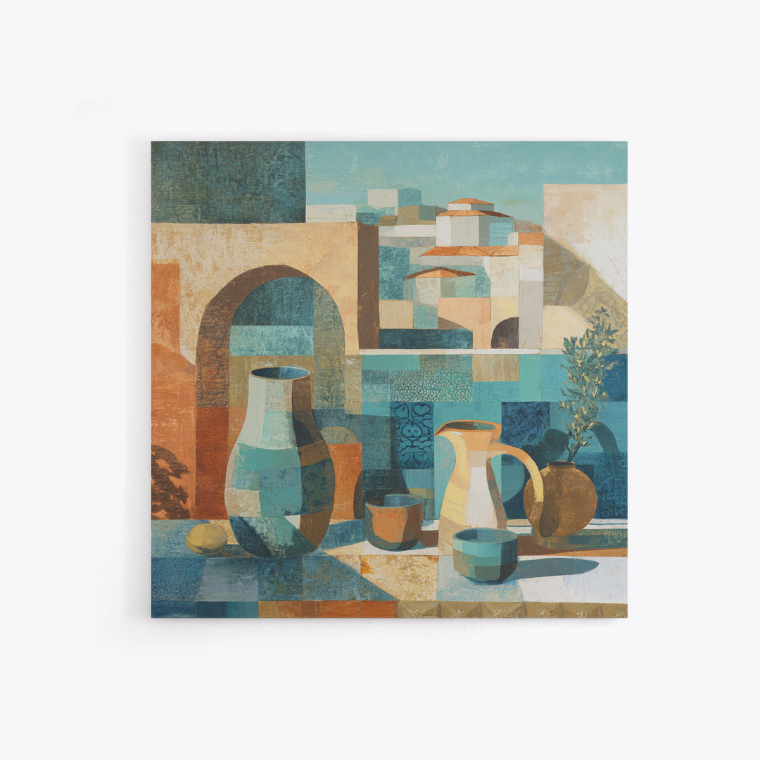 Warm Terra Cotta Abstract Landscape Framed Canvas Print, Mediterranean Art, Coastal Art, Living Room Decor, Fine Art, Azure, MAR-1x1-38
