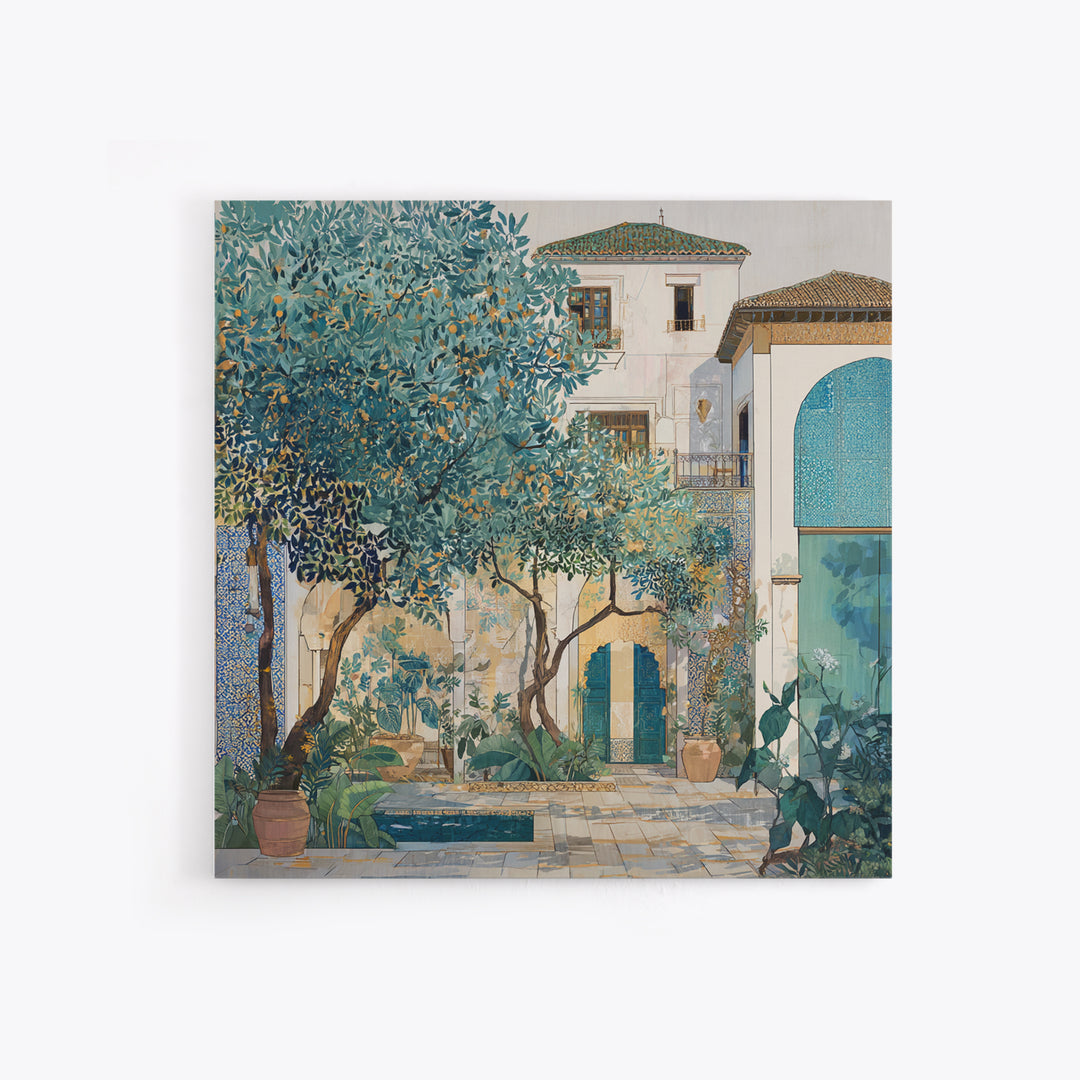 Olive Grove under Pale Morning Light Framed Canvas Print, Mediterranean Art, Landscape Wall Art, Living Room Decor, Azure, MAR-1x1-41