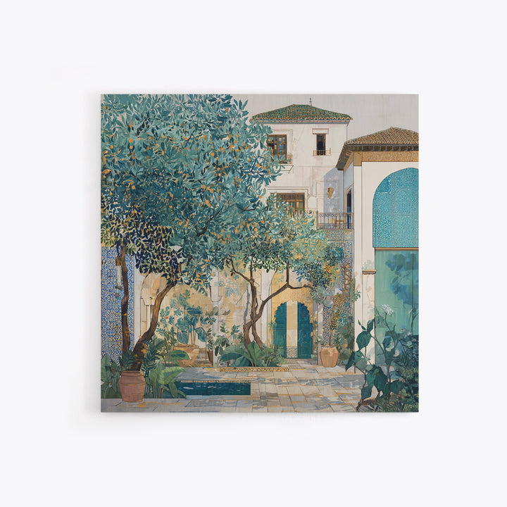 Olive Grove under Pale Morning Light Framed Canvas Print, Mediterranean Art, Landscape Wall Art, Living Room Decor, Azure, MAR-1x1-41